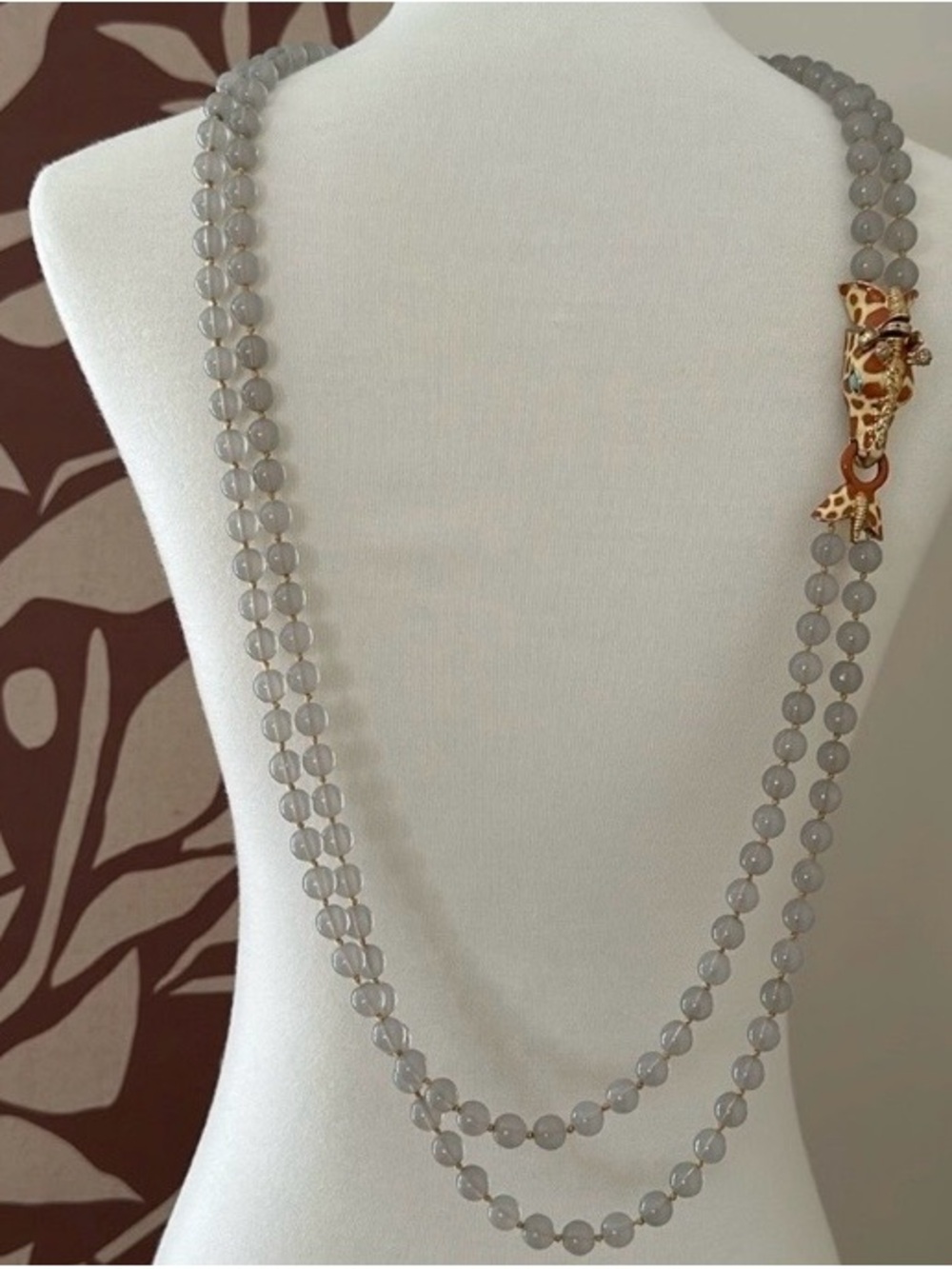 J. Crew Double-Strand Gray Bead Necklace with Gold Giraffe Accent